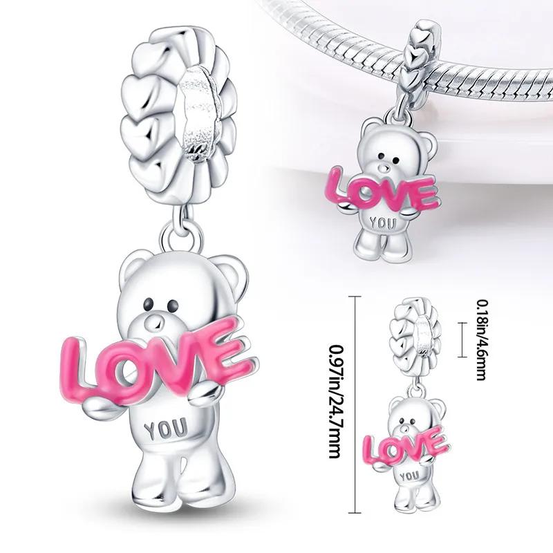 Copper Pink Heart Cute Animals Bear Rabbitcharms Beads Fit Colour Original Bracelet Jewelry For Women Diy