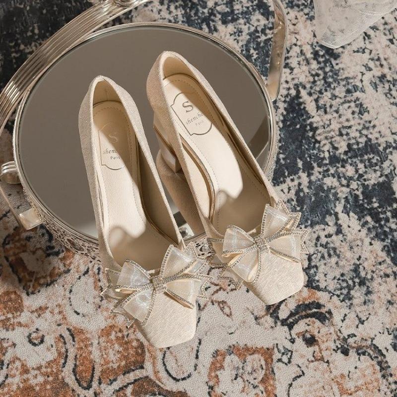 

Модная фея Женские туфли на высоком каблуке Свадебные туфли Французский стиль Свадебные туфли Тапочки для подружек невесты Летний сезон Балетки 35 шампанского
