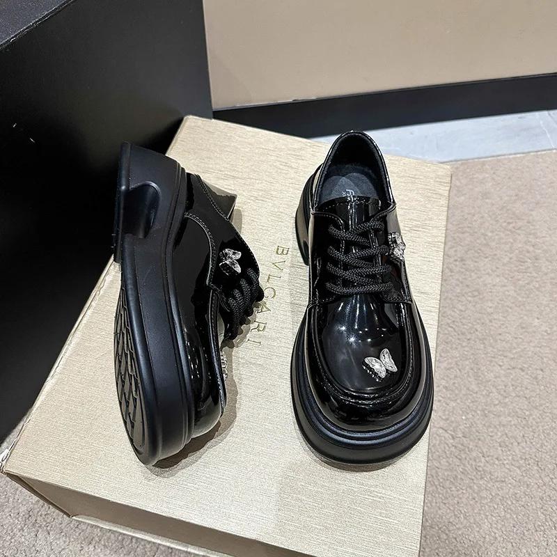 British Style Loafers Women Spring Autumn New Single Shoes Round Head Versatile Black Thick Bottom Pumps Thick Heels Mary Janes