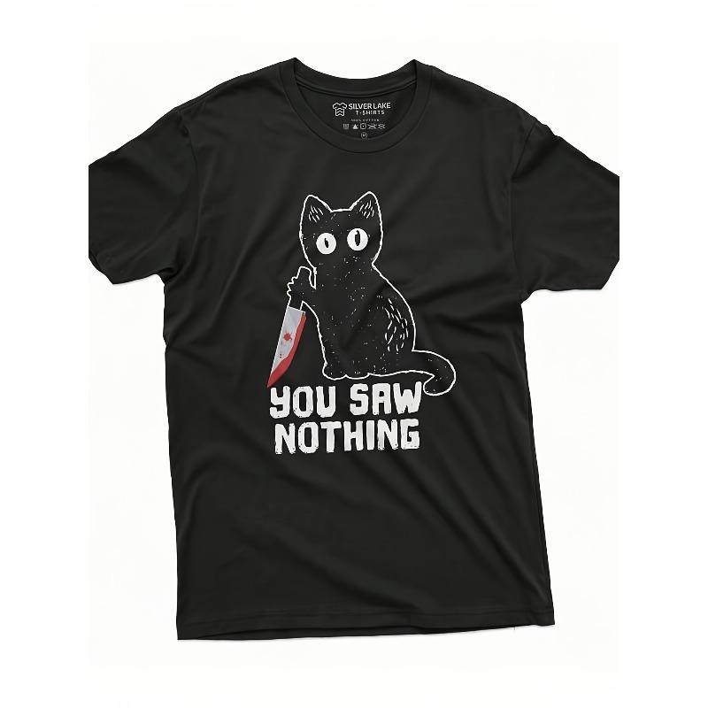 

Men s Funny Cat T T Shirt You Saw Nothing Cat with Halloween Tee Casual Leeved Round Neck Top Mediumstretch Comfortable Fit for All Seasons TT Shirt XL чорний