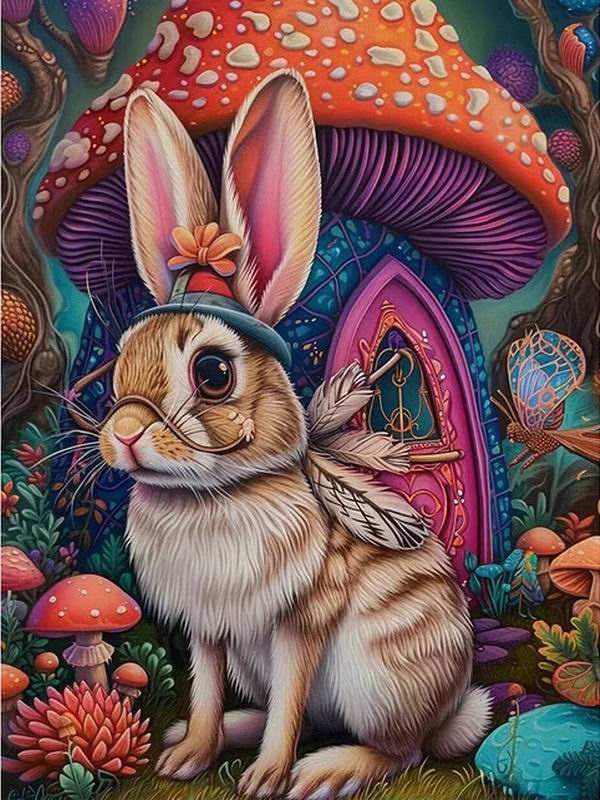 Rabbit Elf Diamond Painting New 2024 Animal Mushrooms Diy Full Square Round Drill Rhinestone Embroidery Mosaic Cross Stitch Kits Wall Decor