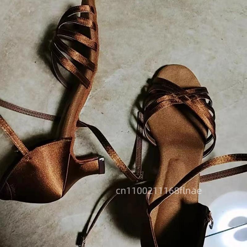 Adult High Heels Latin Dance Shoes Forged Fabric Soft Soled Dance Shoes Women's Dance Performance Practice Shoes
