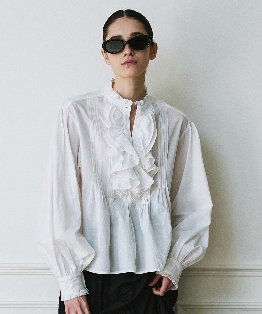 GREENBUTTER Cotton Frill Pintuck Blouse (Ivory)