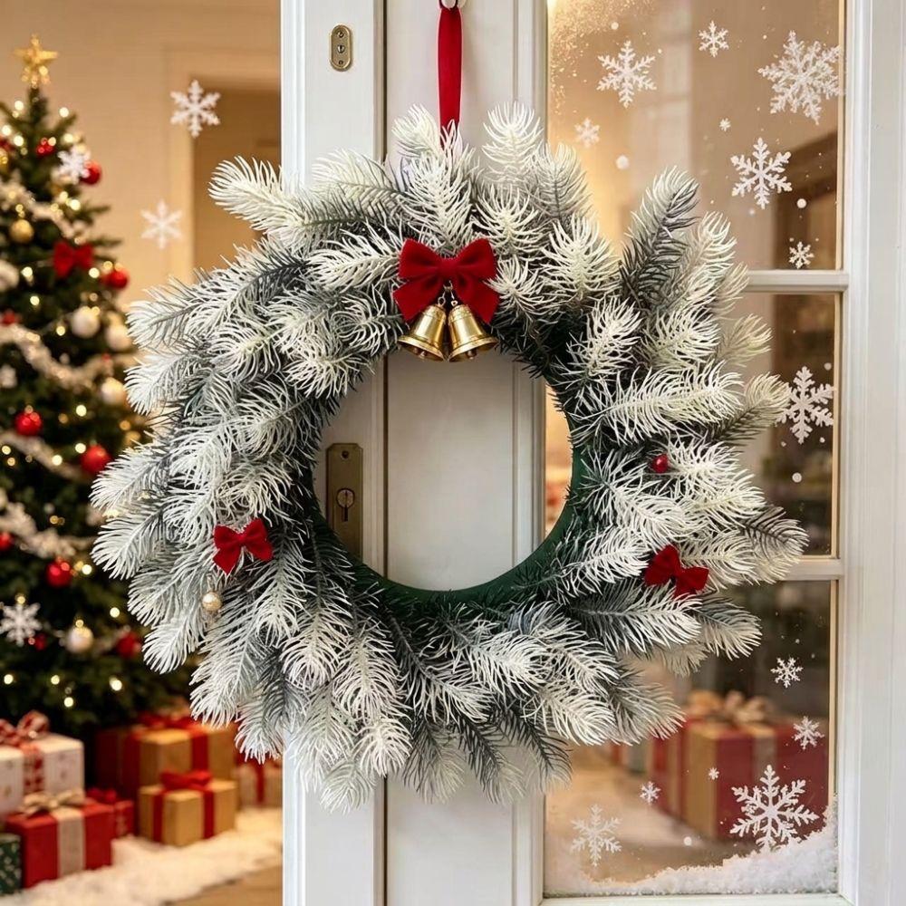 Snowy Christmas Pine Wreath Red Berries Plastic Frosted Pine Berry Wreath Evergreen Round Pine Needles Door Wreath