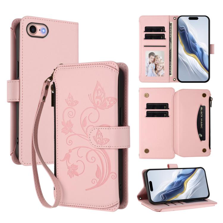 Butterfly Love Flower Multi-card Zipper Wallet Leather Phone Case