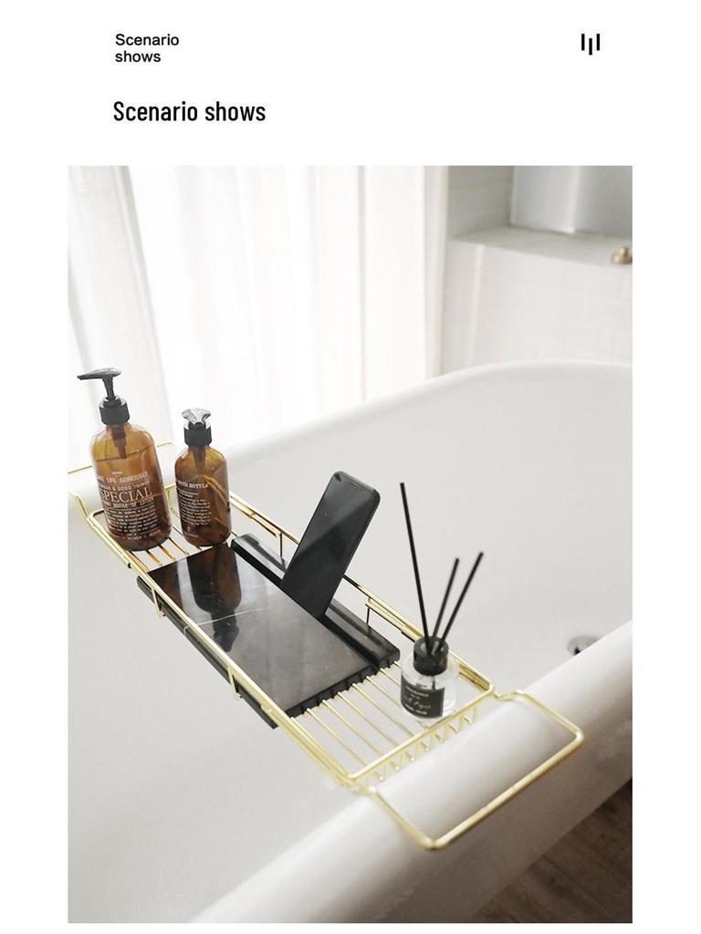 Czarny i Złoty Marmur Stal Nierdzewna Organizer do Wanny i Stojak do Moczenia