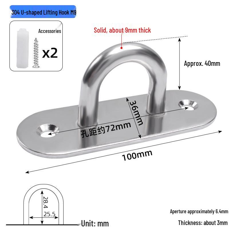 304 Stainless Steel Ceiling Hook Set - U-shaped Load-bearing Hang & Lift Hook for Fans, Sandbags, Lamps & Pendants