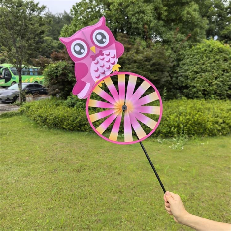 Child Friendly Owl Animal Windmill Outdoor Decoration Whirling Motion Toy Plastic Fabric Easy Install Yard Landscape Art