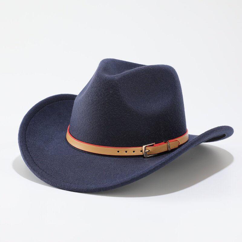 American Western Cowboy Hat Felt Laser Belt Imitation Wool Jazz Hat Tibetan Wedge Wool Top Hat