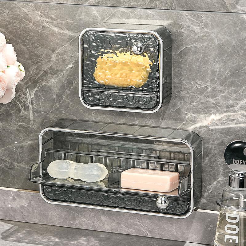Light Luxury Water Corrugated Wall-mounted Soap Dish with Drain Drawer Bathroom Soap Dish Punch-free Soap Dish Soap Holder