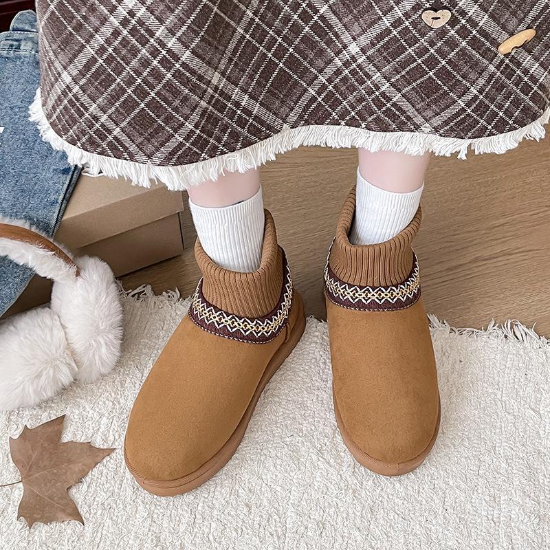 Fleece short boots for women's autumn and winter new thick-soled snow boots thermal casual cotton shoes for women