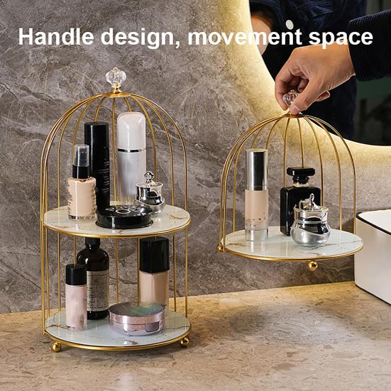 Cosmetics Storage Rack Birdcage Shape Thick Iron Frame Organizer Large Capacity with Elevated Bottom Design Display Rack