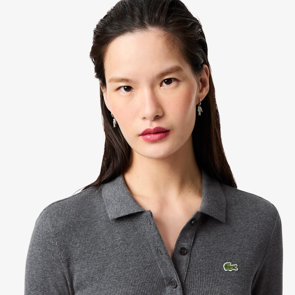 [Lacoste] Women's Ribbed Long-Sleeve Polo Shirt DF5281-55N050