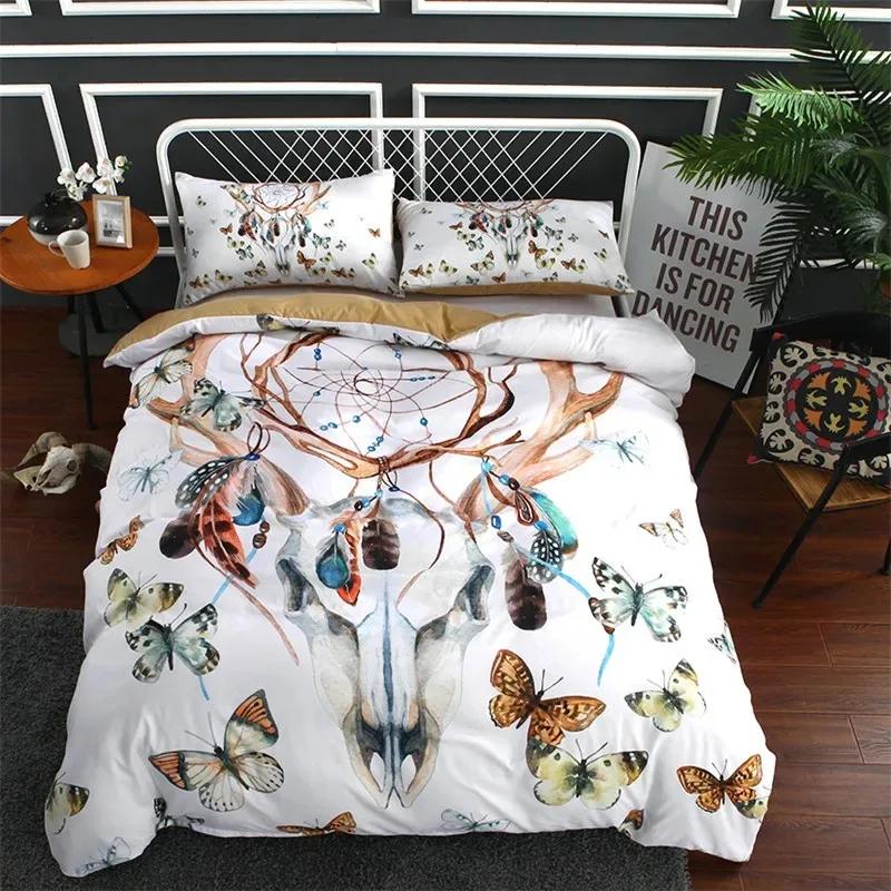 Dreamcatcher Duvet Cover Sets Bohemian Magic Feather Blue Galaxy Bedding Set Luxury Dream Catcher Comforter Cover Set Full Size