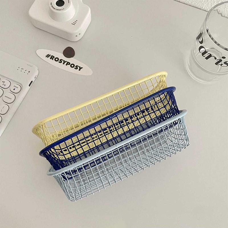 Metal Storage Basket Desktop Sundries Organizer Make Up Sorting Holder Stationerry Pocards Case Office Home Supplies