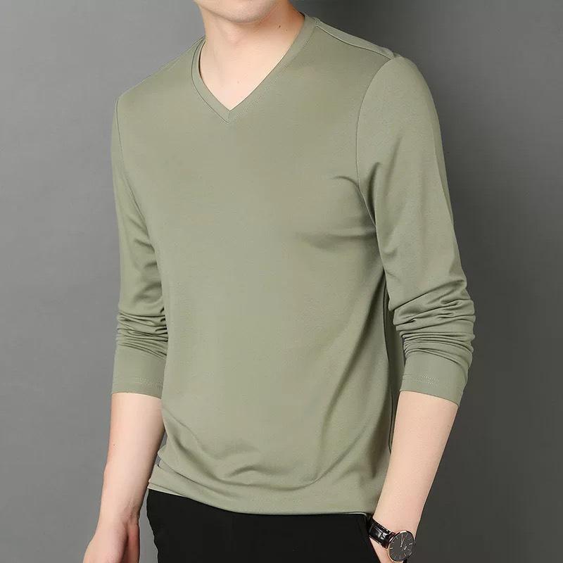 Men's Slim Fit Long-Sleeve V-Neck T-Shirt for Spring & Autumn