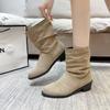 Spring Autumn Womens Ankle Boots 2026 Autumn Fashion New Suede Short Boots Comfortable Non Slip Outdoor Pleated Mid Heeled Shoes