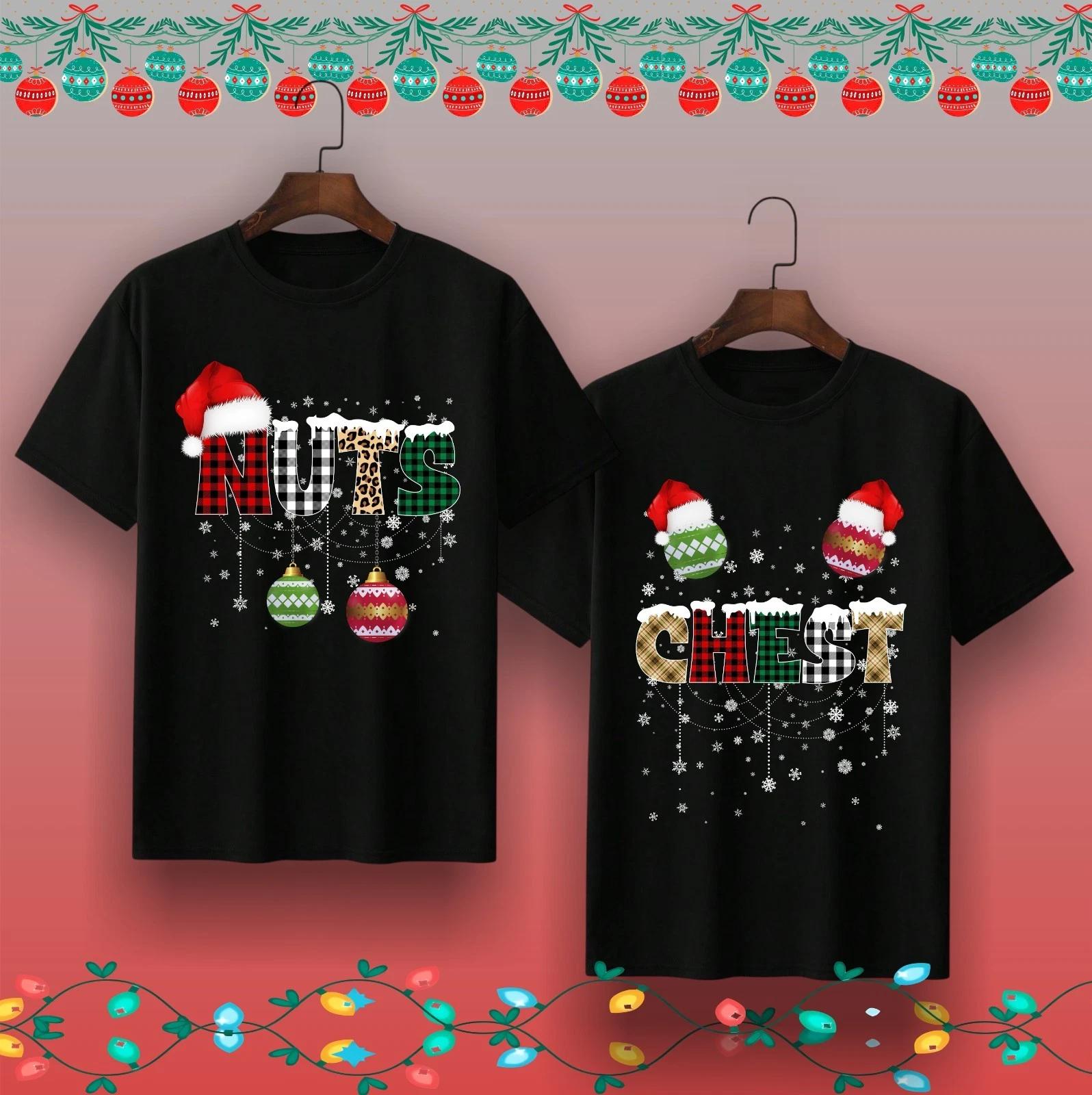 Chest and Nuts Couples Christmas T Shirt, Funny Xmas Shirt Matching Xmas Apparel XL