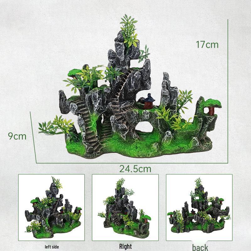 Aquarium Resin Rockery Decor - Stone & Plant Ornaments for Aquatic Landscaping