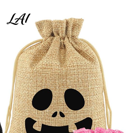 Halloween Candy Bags 5Pcs with Drawstring Funny Ghost Pumpkin Print Gift Pouches Mini for Party Favors And Trick or Treat Sacks Decorative Packaging