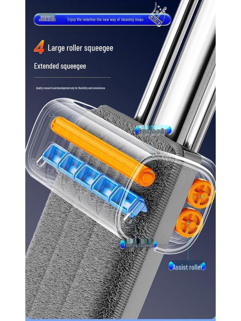All-in-One Lazy Mop with Hand-Free Wash & Stainless Steel Pole for Wet/Dry Use