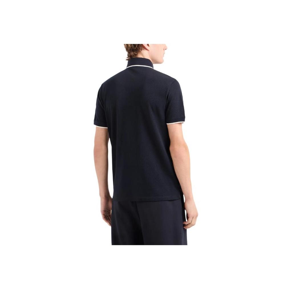 Emporio Armani SS24 Striped Logo Jacquard Straight Casual Short Sleeve Polo Shirt Men Polo Shirts Black 6D1F65-1JTKZ-00B9