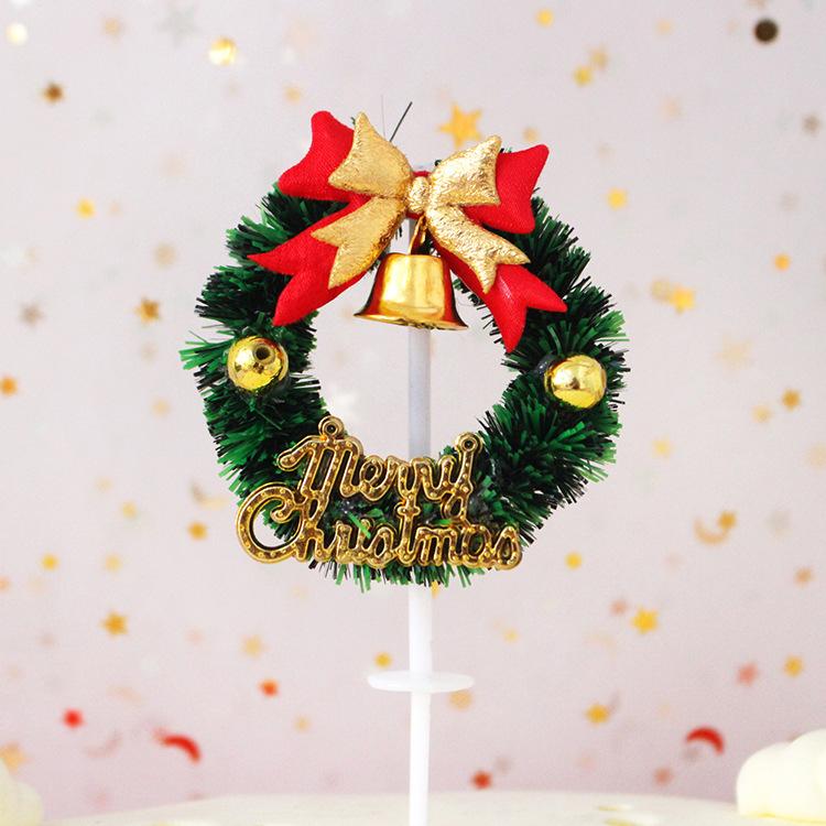 10pcs Christmas Cake Decoration Card Grass Circle Leaves Sika Deer Christmas Tree Gift Package Birthday Baking Dessert Counter Flag