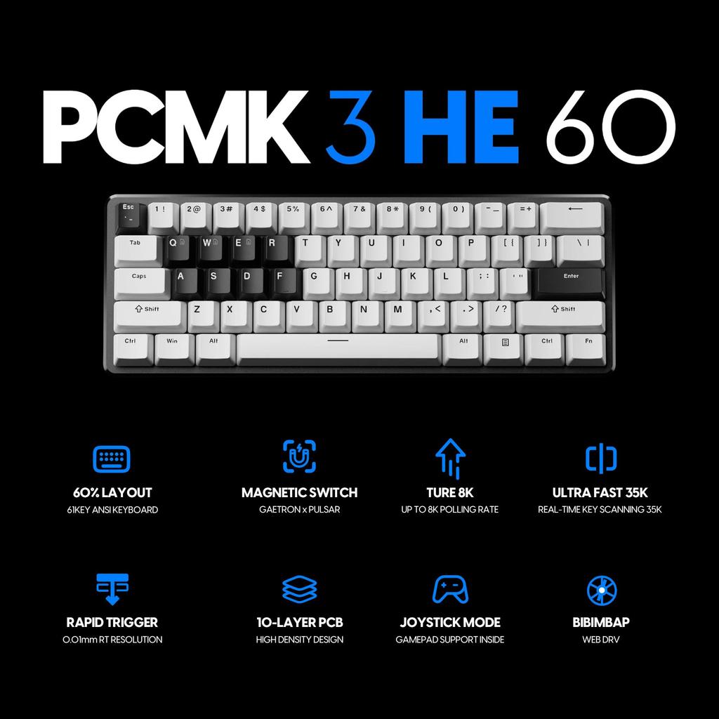 Pulsar Gaming Gears PCMK3HE 60 Hall Effect Magnetic Gaming ANSI English 61 Magnetic 8K Polling Rate Keyboard, Layout, Keys, Switches,