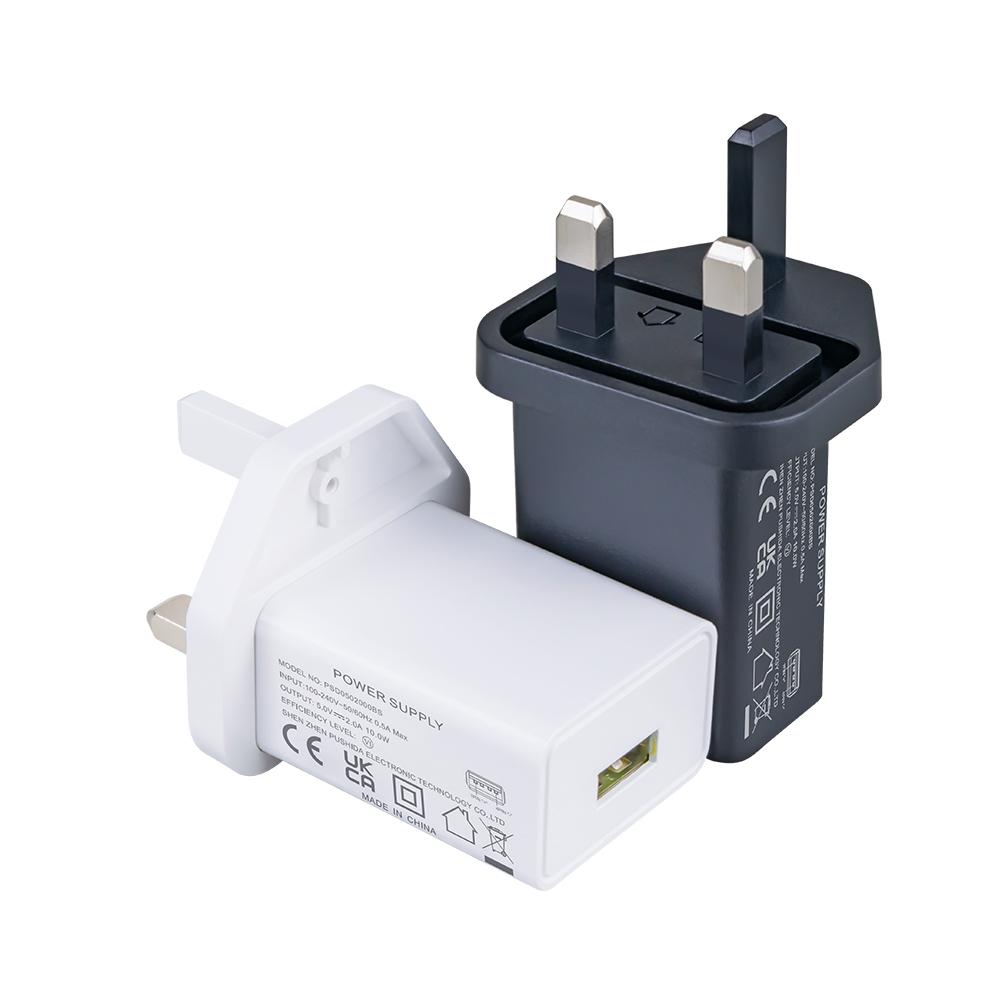 10W UK Plug UKCA Certified Wall Adapter Charger USB Power Adapter 5V 2A Fast Charging for IPhone Mobile/Laptop ABS Material