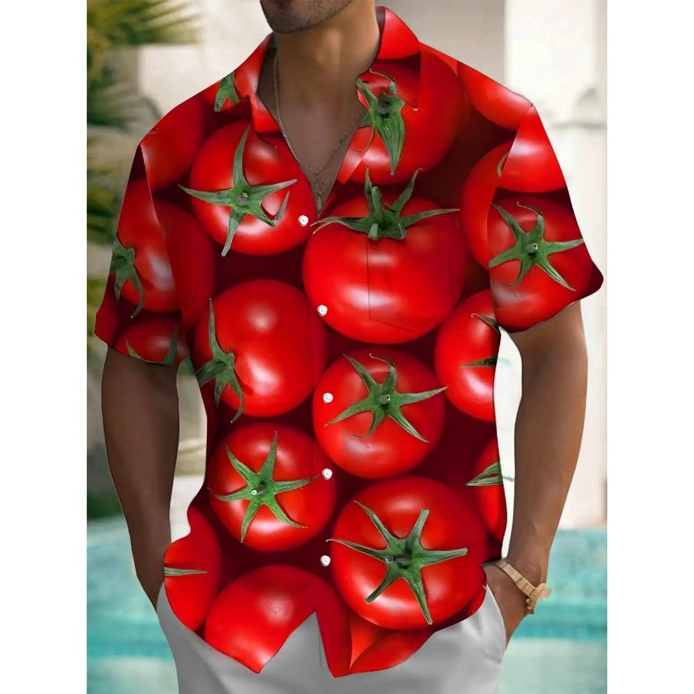 

Тропический фруктовый узор Весенне-летняя мода Досуг Уличный Пляжный Принт Полностью расстегивающаяся рубашка с коротким рукавом на пуговицах Быстрая доставка 5XL