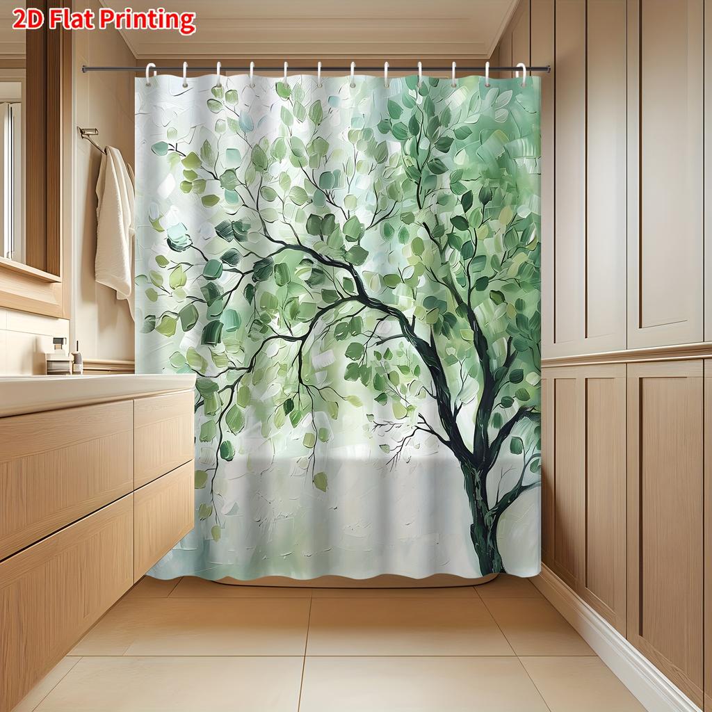 Green Tree Leaf Shower Curtain Machine Washable All Season Waterproof Privacy Protection Nature Design Modern Elevate Your Space