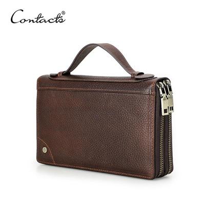 CONTACT'S Männer Echtes Leder Kupplung Brieftaschen Retro Lange Zipper Clutch Taschen Handy Tasche Karte Halter Passport Abdeckung Männliche Brieftaschen