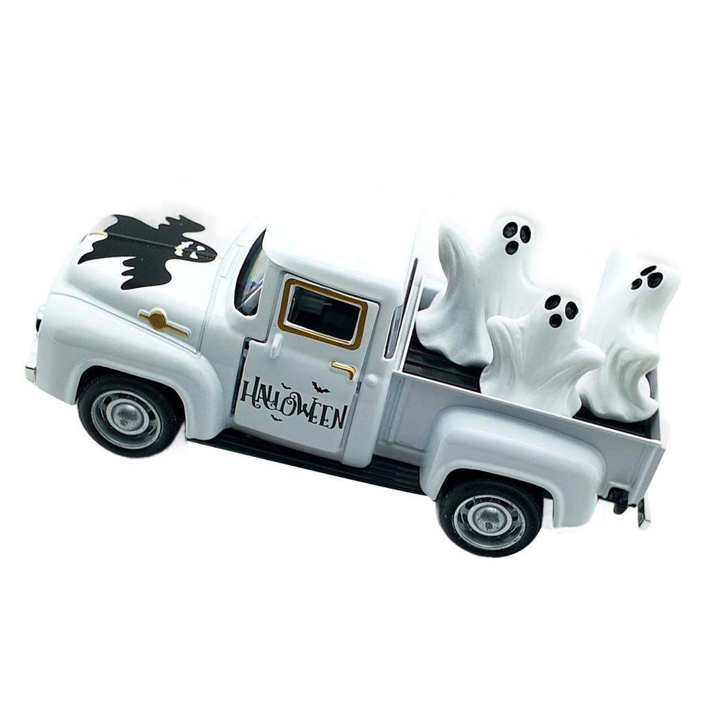 Vintage Halloween Alloy Truck Model with Ghostly Figurines Vehicle Collectible Ornament Farmhouses Home Office Decors