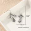 Vintage Silver Color Metal Carving Cute Small Couple Pattern Dangle Earrings for Women Jewelry
