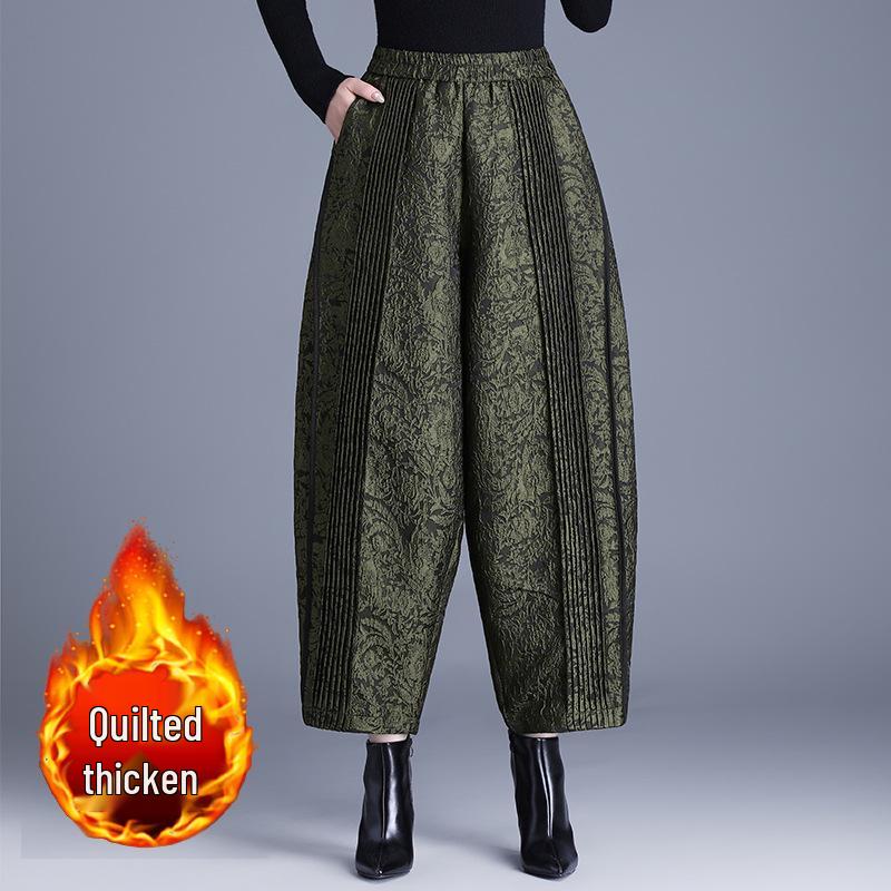 Warm Quilted Cocoon Pants for Middle-Aged Women - Chinese Style, Age-Reducing, Autumn/Winter Cotton, Loose Fit, Casual Tulip Design