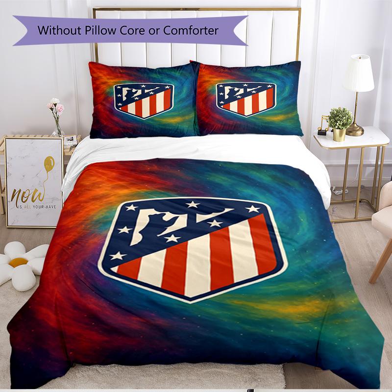 Sada 3ks povlaků na přikrývku (1 * Povlak na přikrývku + 2 * Povlak na polštář, Bez jádra), Měkká celoroční povlaková souprava Atletico Madrid, Dárek pro dekoraci domácí ložnice