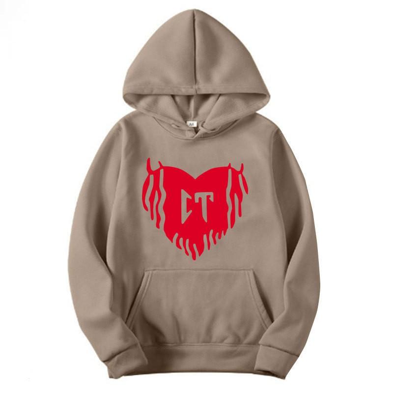Unisex Oversized Hooded Sweatshirt With Printed Design Ribbed Hem Loose Fit Long Sleeve Cotton Pullover Winter