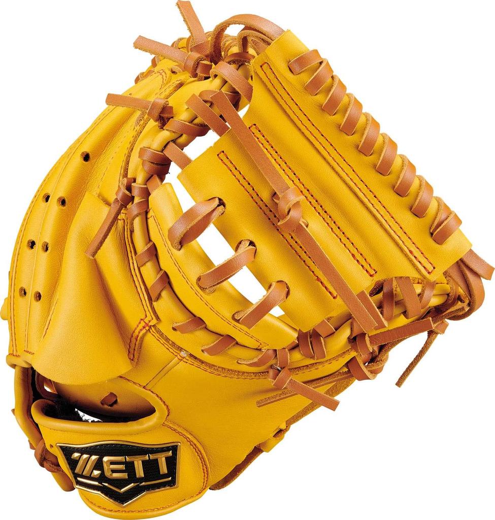 ZETT Ground Hero Youth Baseball Softball Mitt for True Yellow x Oak Brown BJC762622 Catcher's Left-Handed Throwers, (5436)