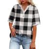Women's Casual Fashion V-Neck Button Plaid Printed Short Sleeve Top