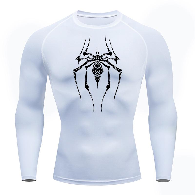 Spider Print Compression Shirts for Men Gym Workout Running Baselayers Undershirts Rash Guard Athletic Quick Dry Tshirts Tops