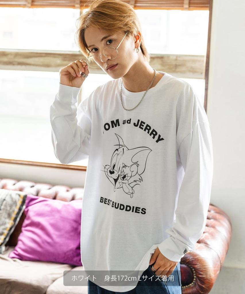 [IMPROVES] Casual [TOM & JERRY] Custom-made Buddies Vintage-Like Long Sleeve T-Shirt, Men's, White