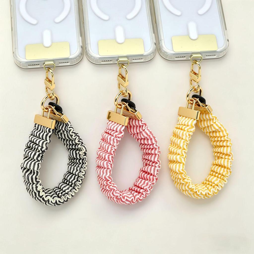 Women's Summer Pleated Phone Lanyard & Wrist Strap - Elegant Charm & Chain