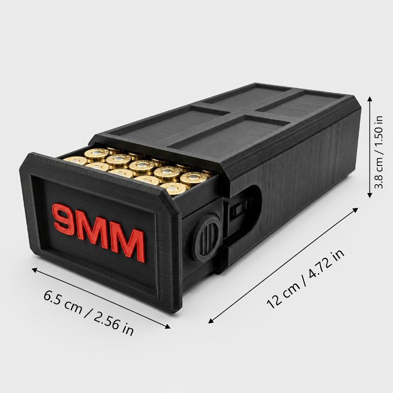 3D Printed 9Mm Ammunition Box 50-Round Compact And Durable Drawer With Side Lock Range Gear Perfect Dad/Grad Gift