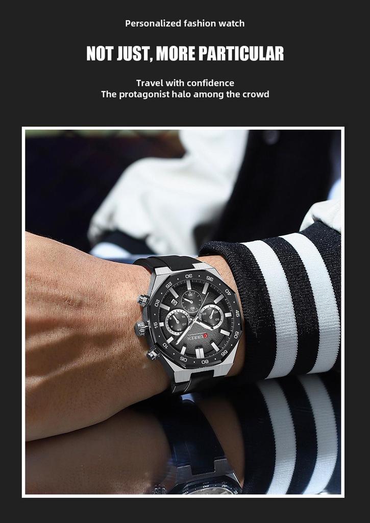 CURREN 8489 Men's Waterproof Six-Hand Quartz Sports Watch with Calendar Strap