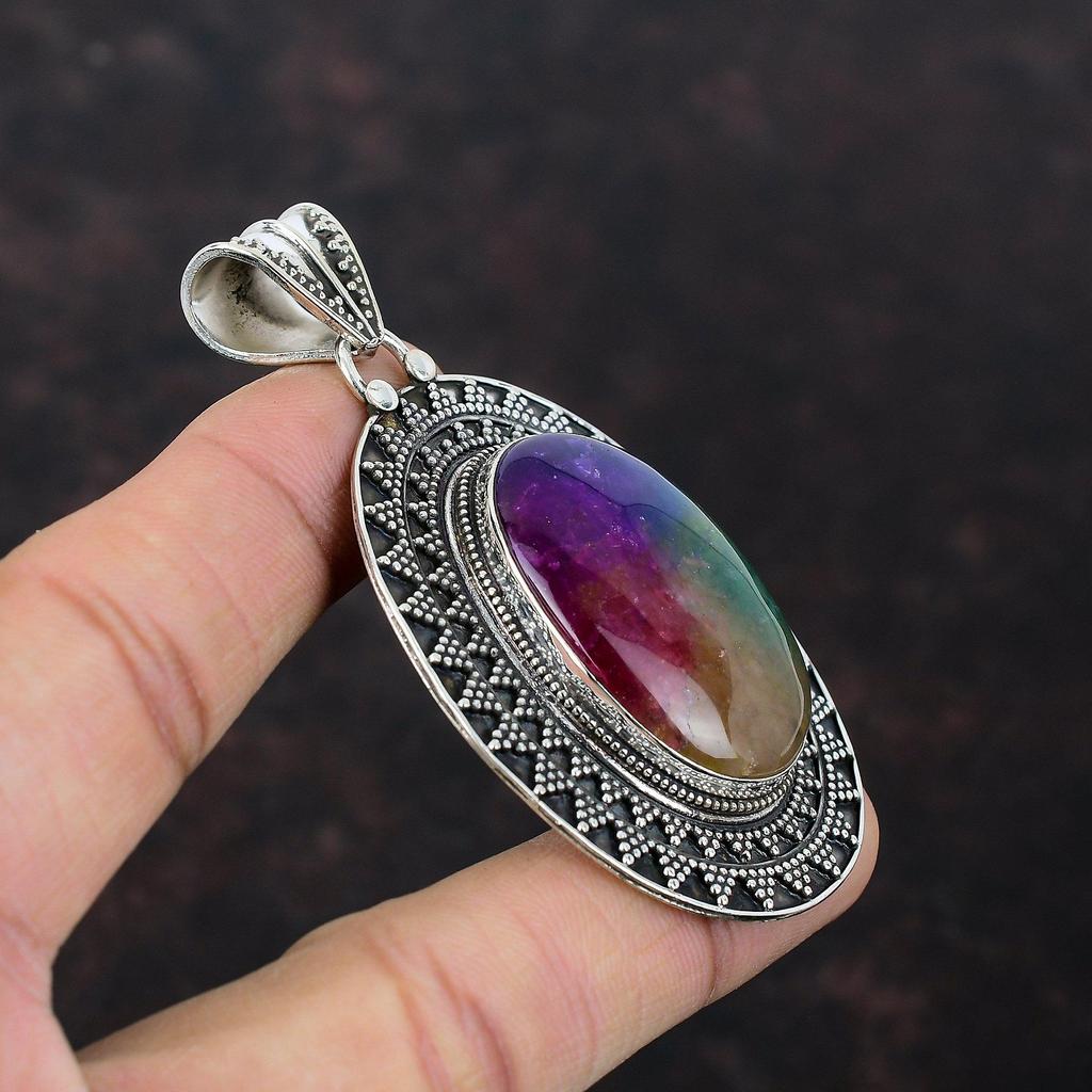 Rainbow Solar Quartz Druzy Pendant Gemstone Handmade Jewelry 925 Sterling Silver Pendant Druzy Vintage Jewelry For Gift Designer Pendants