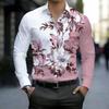Camisa de Hombre con Cuello Estampado Floral de Rama Gradiente Blanco Rosa Manga Larga Botones