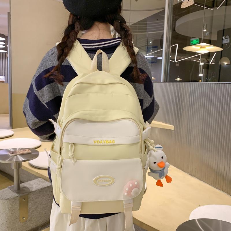 Contraste de Couleurs Sac d'École Étudiant Style Collège Sac à Dos Féminin Grande Capacité Sac d'École Étudiant Collège