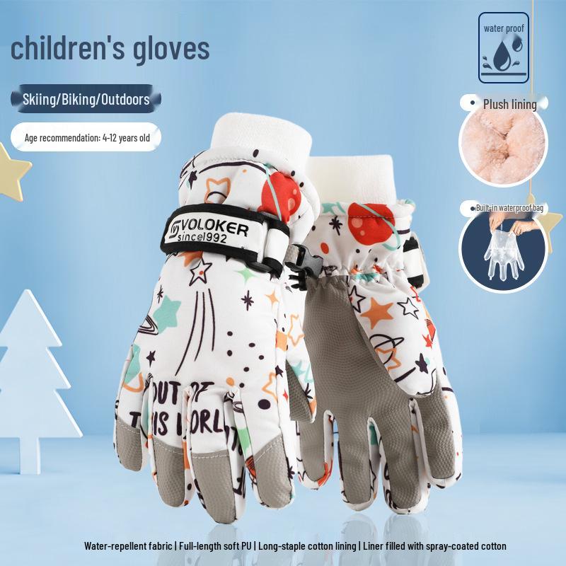 Mănuși de schi impermeabile pentru copii - Calde, antiderapante, îngroșate, căptușite cu catifea pentru băieți și fete