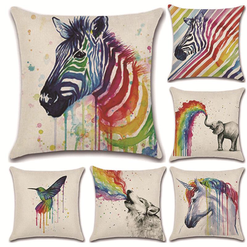 

Rainbow Animal Linen Pillowcase: Horse, Wolf, Elephant, Raccoon Design Custom with Core (DM for details)