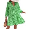 Women's Fashionable V-neck Fresh Printed Temperament Seven Inch Sleeve Dress